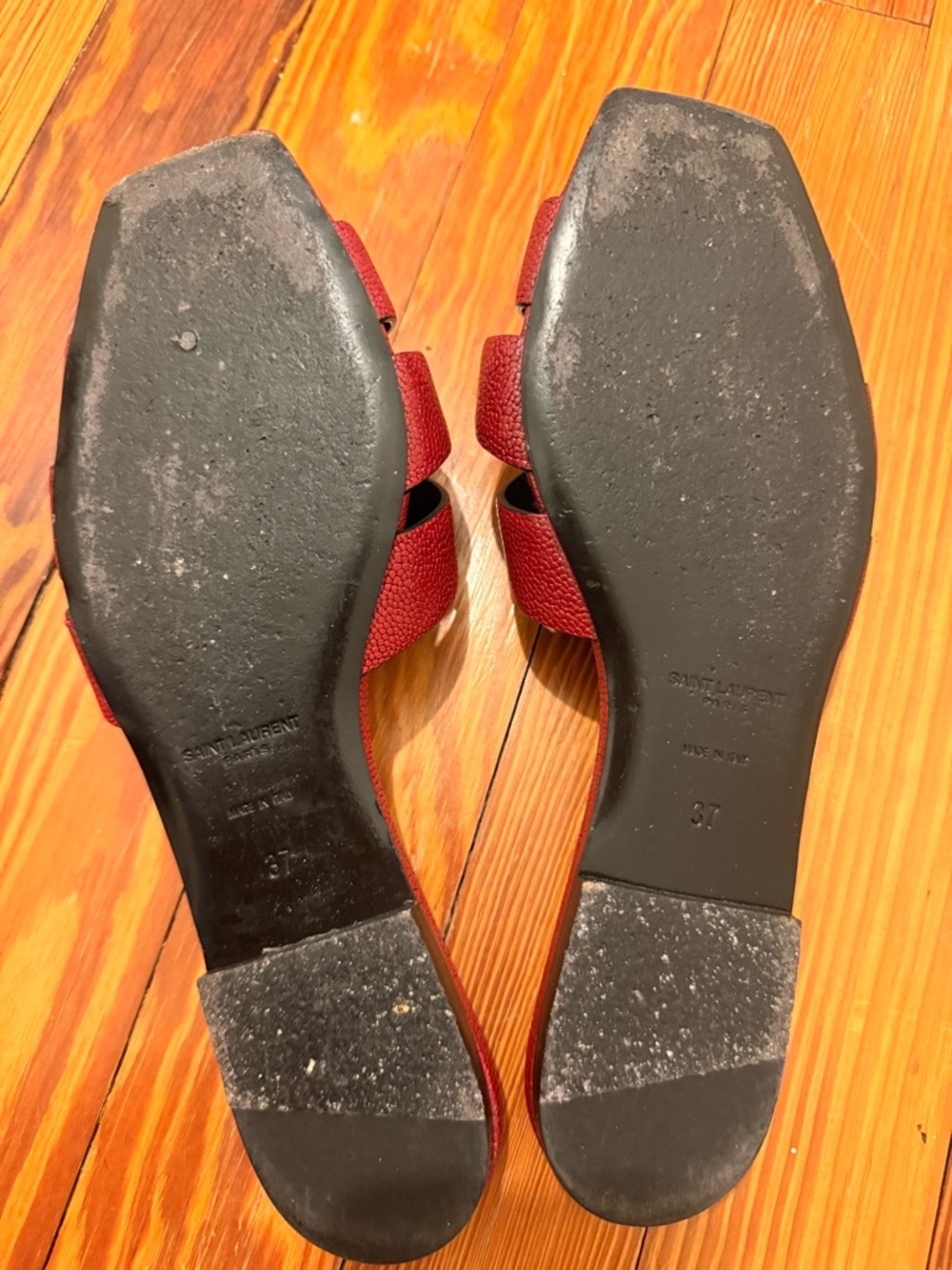 Saint Laurent Red Tribute Leather Slide Sandals - Sz 37 - Picture 3 of 4